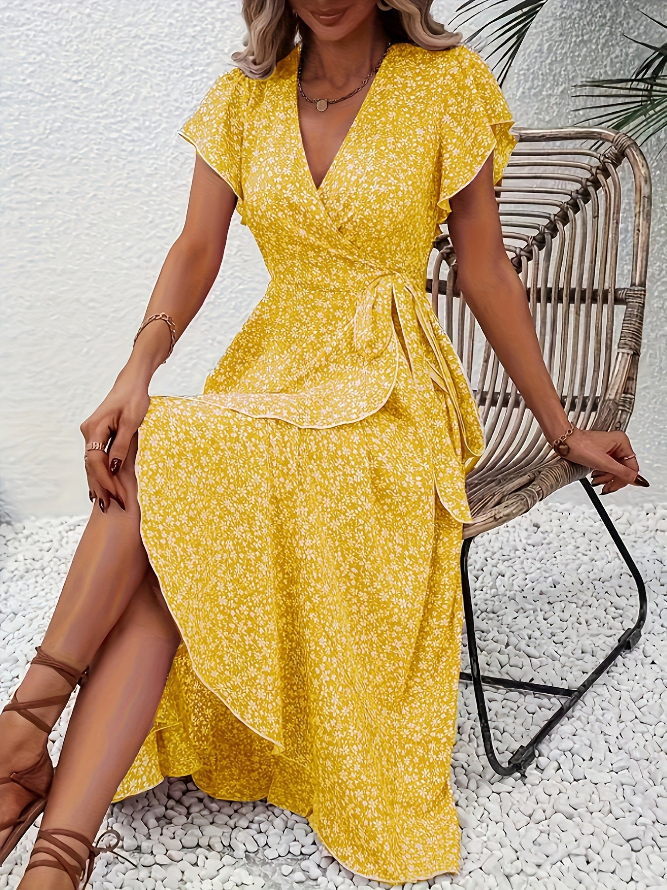 Alessandra™ – Vestito Lungo Floreale a Portafoglio