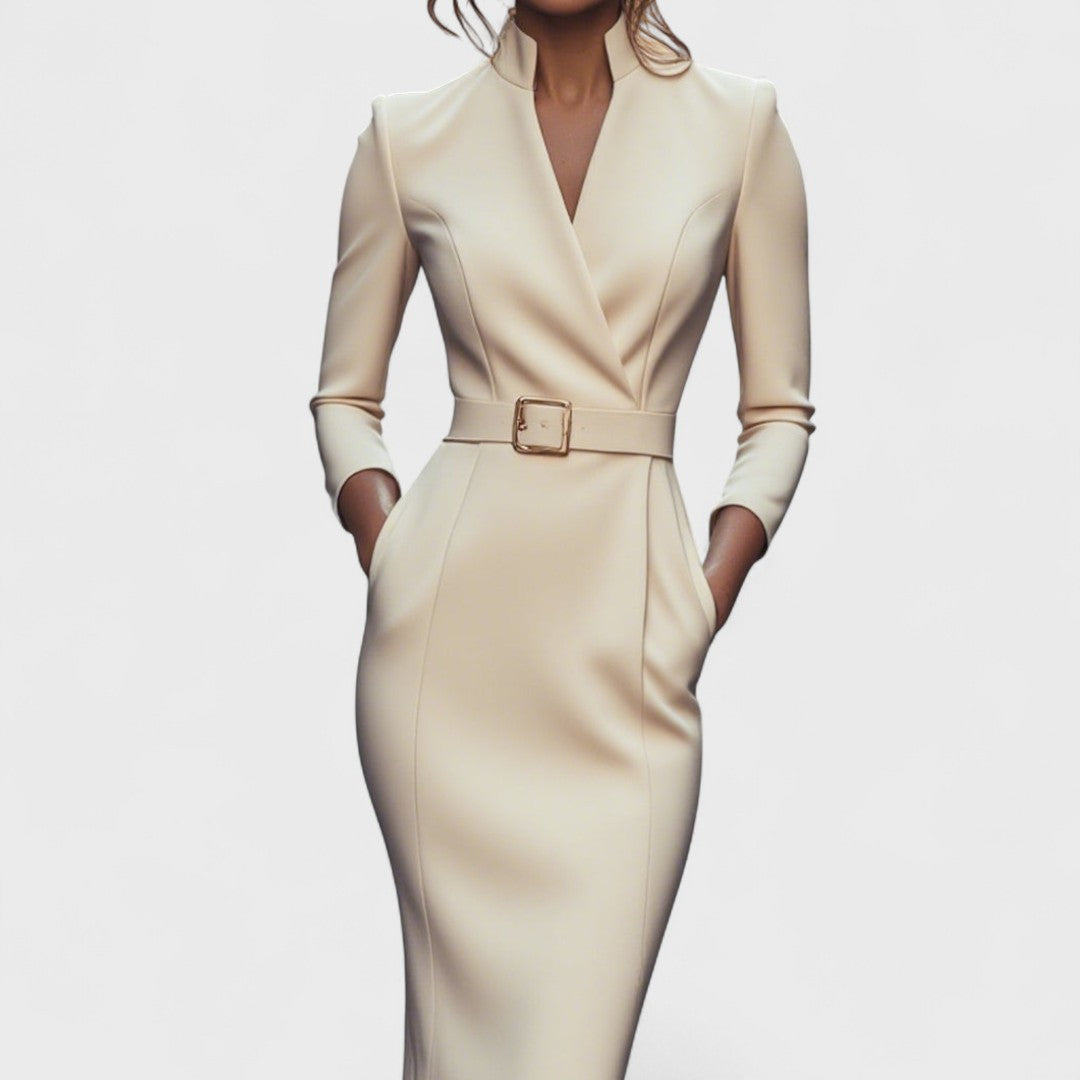 Lunori™ | Mandarin Luxe – Maxi abito con cintura