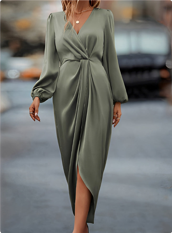 Diantha - Elegant Lantern Sleeve Slit Dress for Women