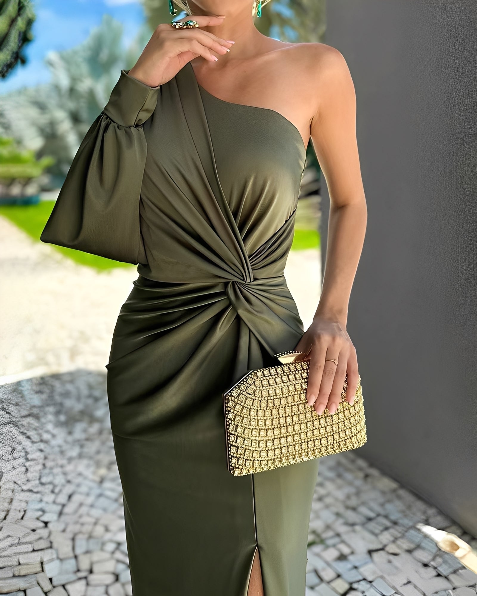 Pauline - Elegante abito monospalla drappeggiato per donne