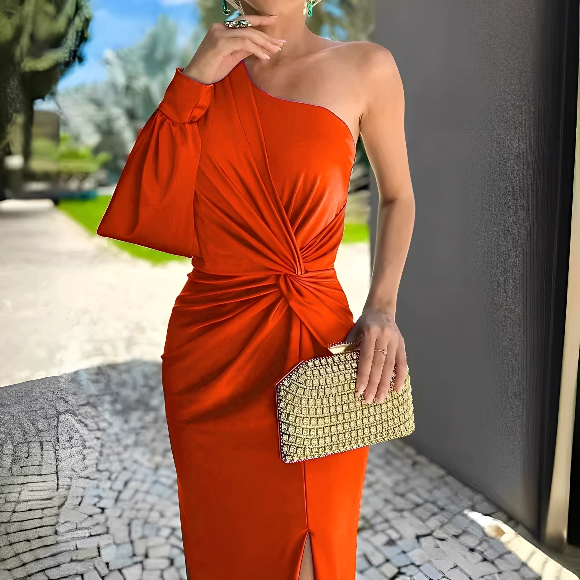 Pauline - Elegante abito monospalla drappeggiato per donne