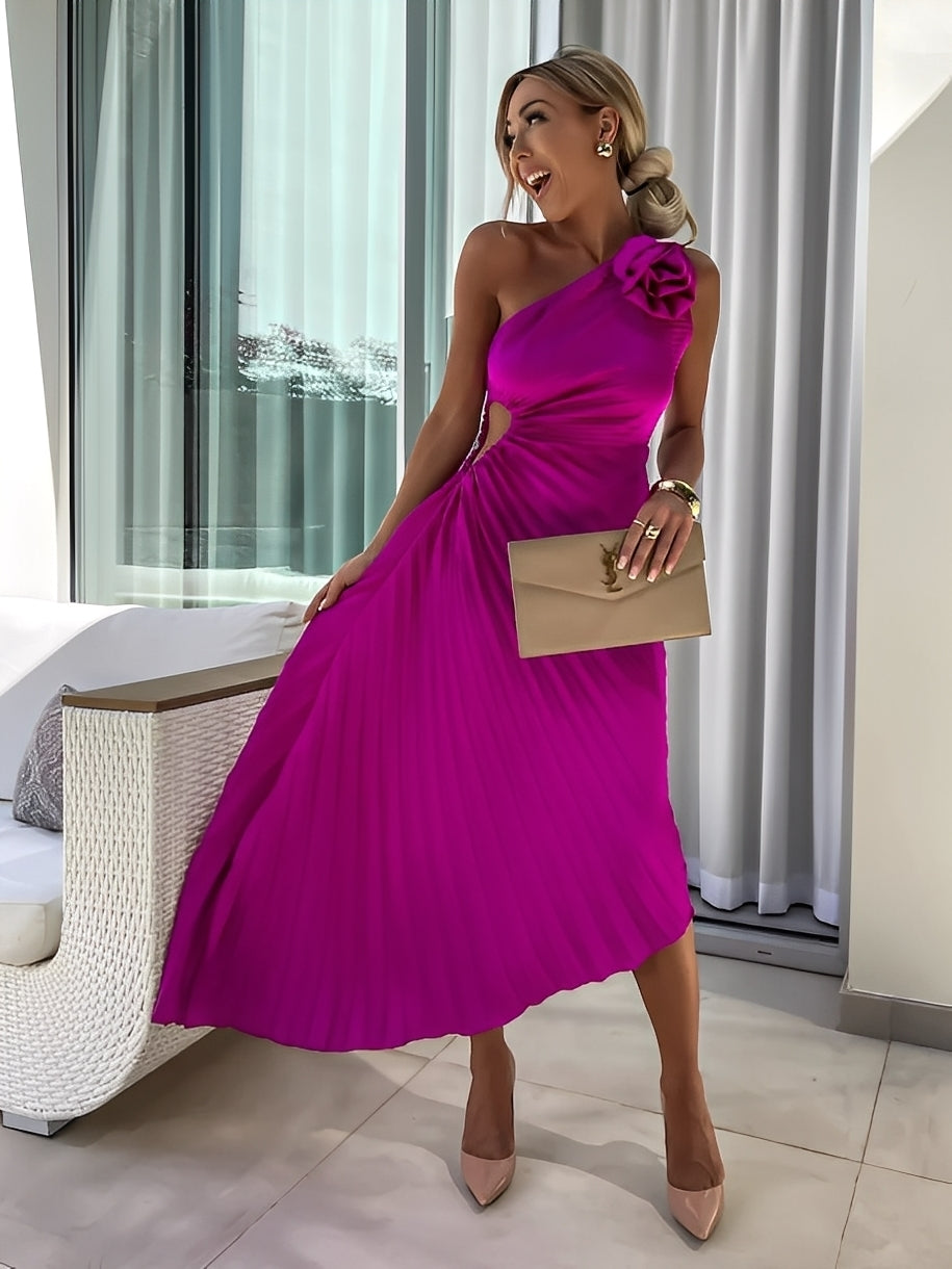 Rachael - Abito piegato elegante con spalla floreale per donne