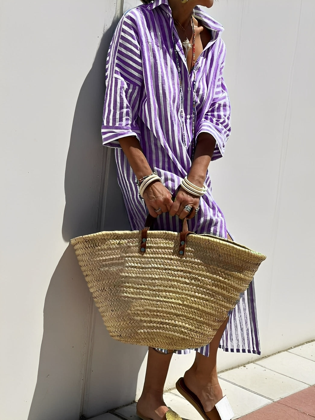 Merilyn - Comfortable striped shirt dress for women