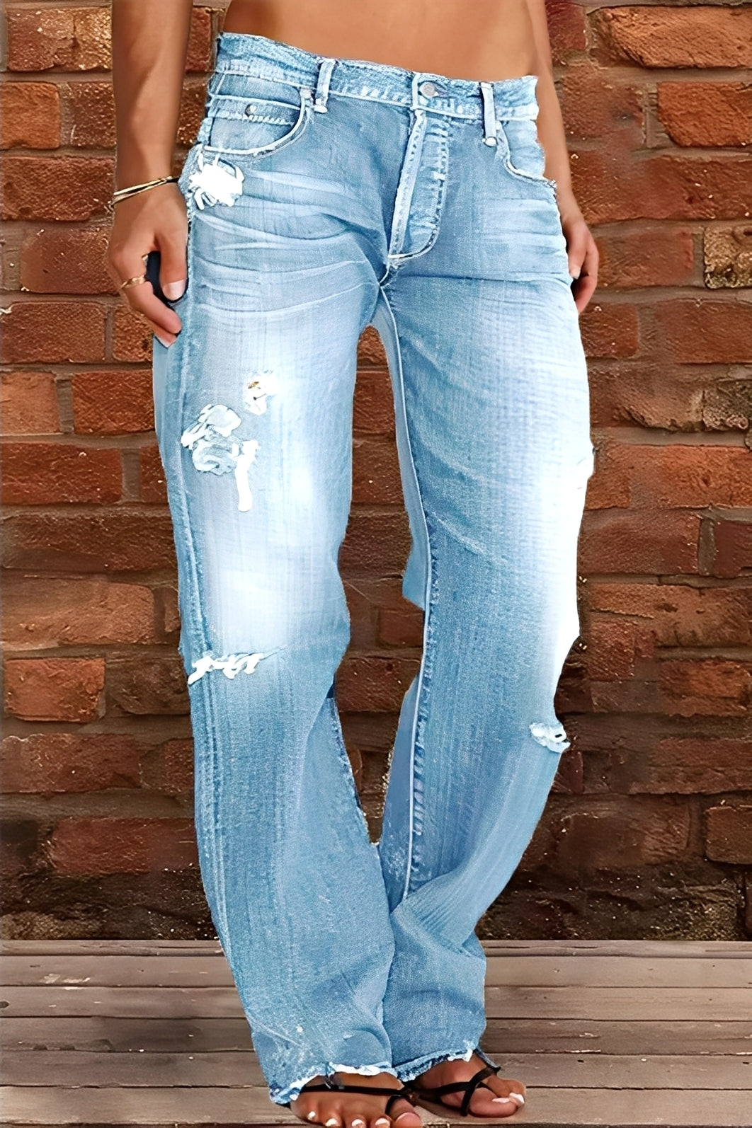 Demetria - Classiche Jeans Lavati a Vita Bassa per Donne