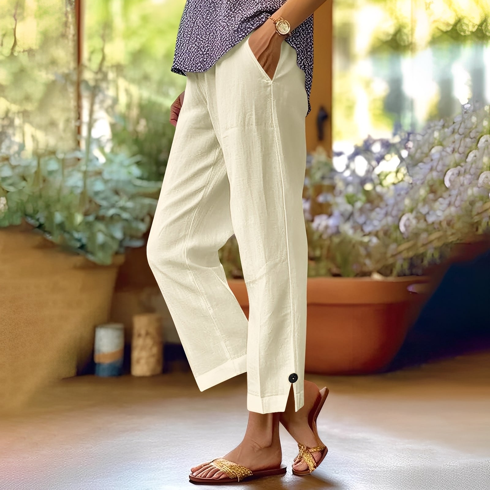 Kassia - Pantaloni estivi casual in lino per donne