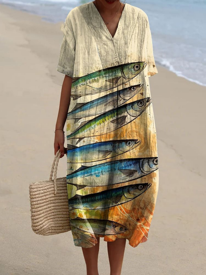 Kasandra - Flowy dress with marine print