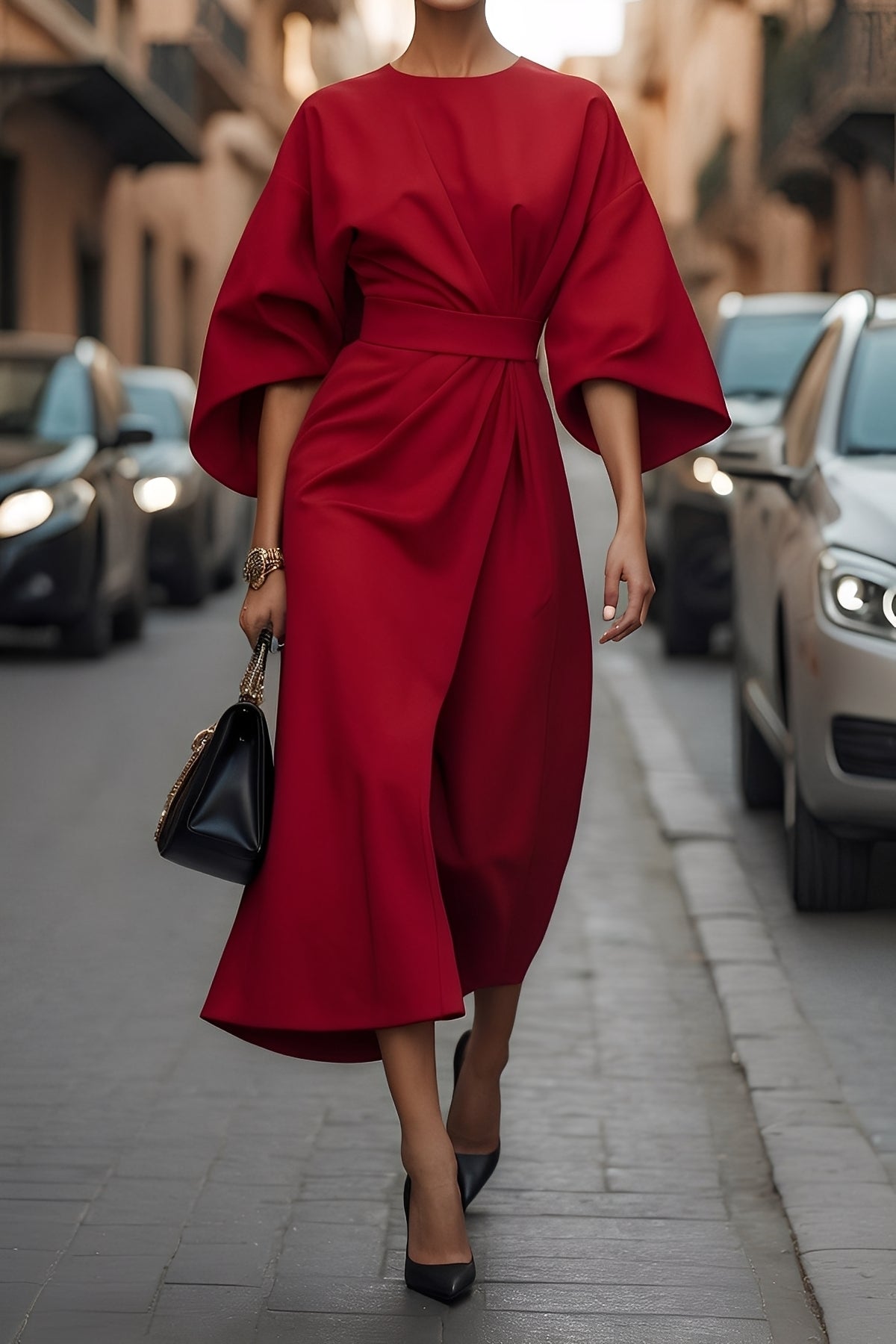 Nicole - Stiloso Midikleid con Maniche a Lanterna per Donne