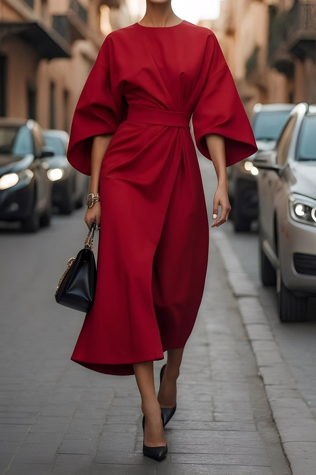 Nicole - Stiloso Midikleid con Maniche a Lanterna per Donne