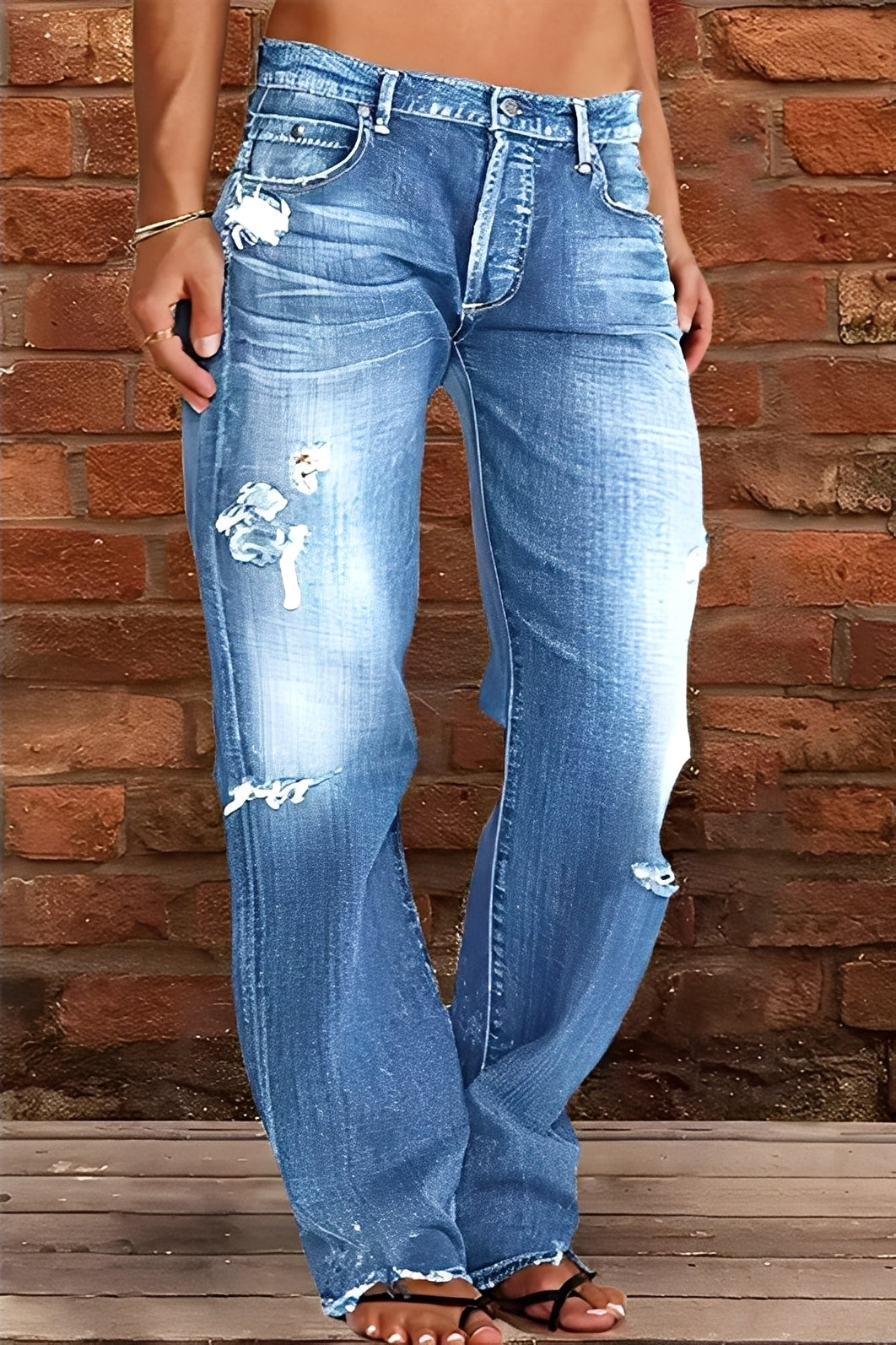 Demetria - Classiche Jeans Lavati a Vita Bassa per Donne