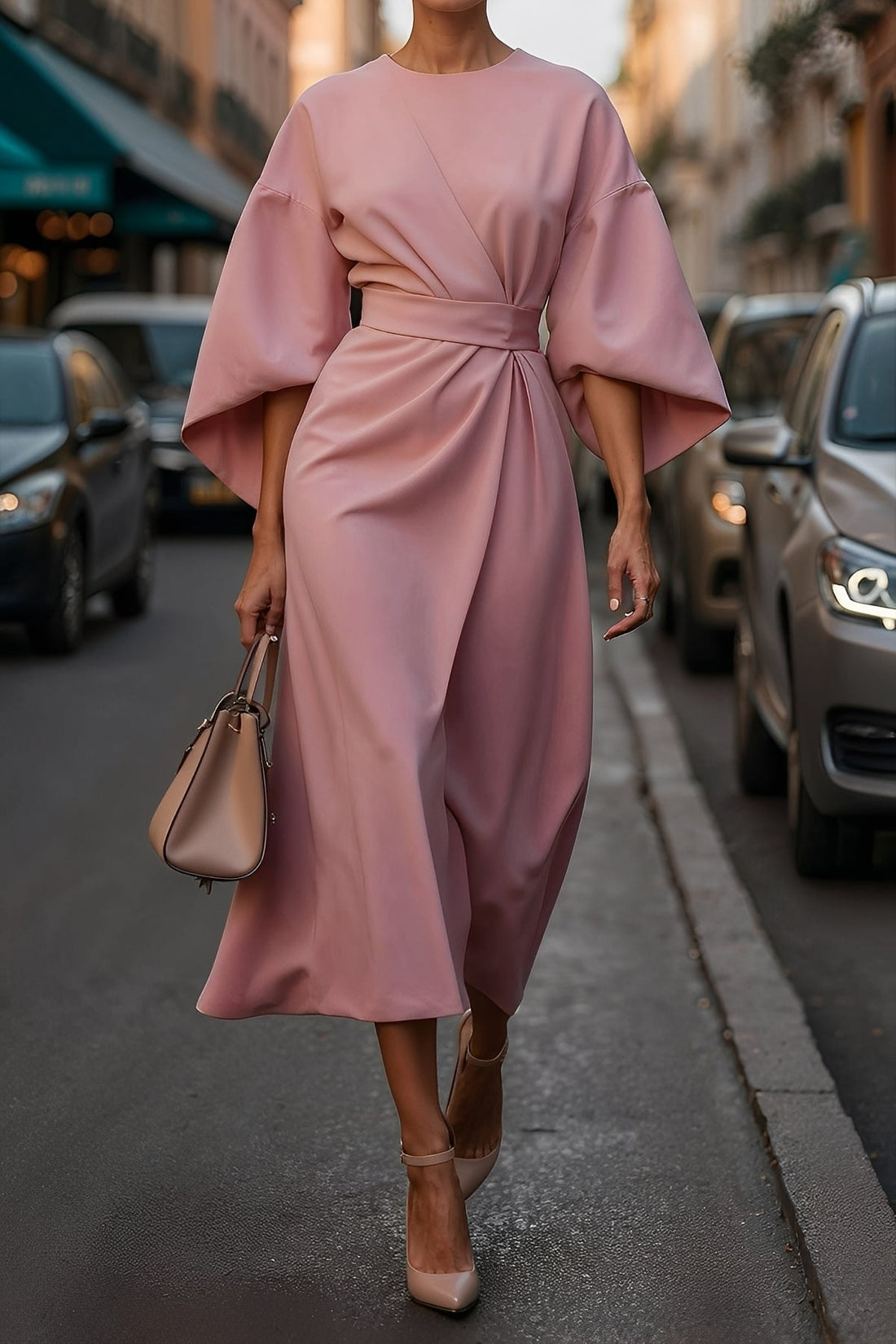 Nicole - Stiloso Midikleid con Maniche a Lanterna per Donne