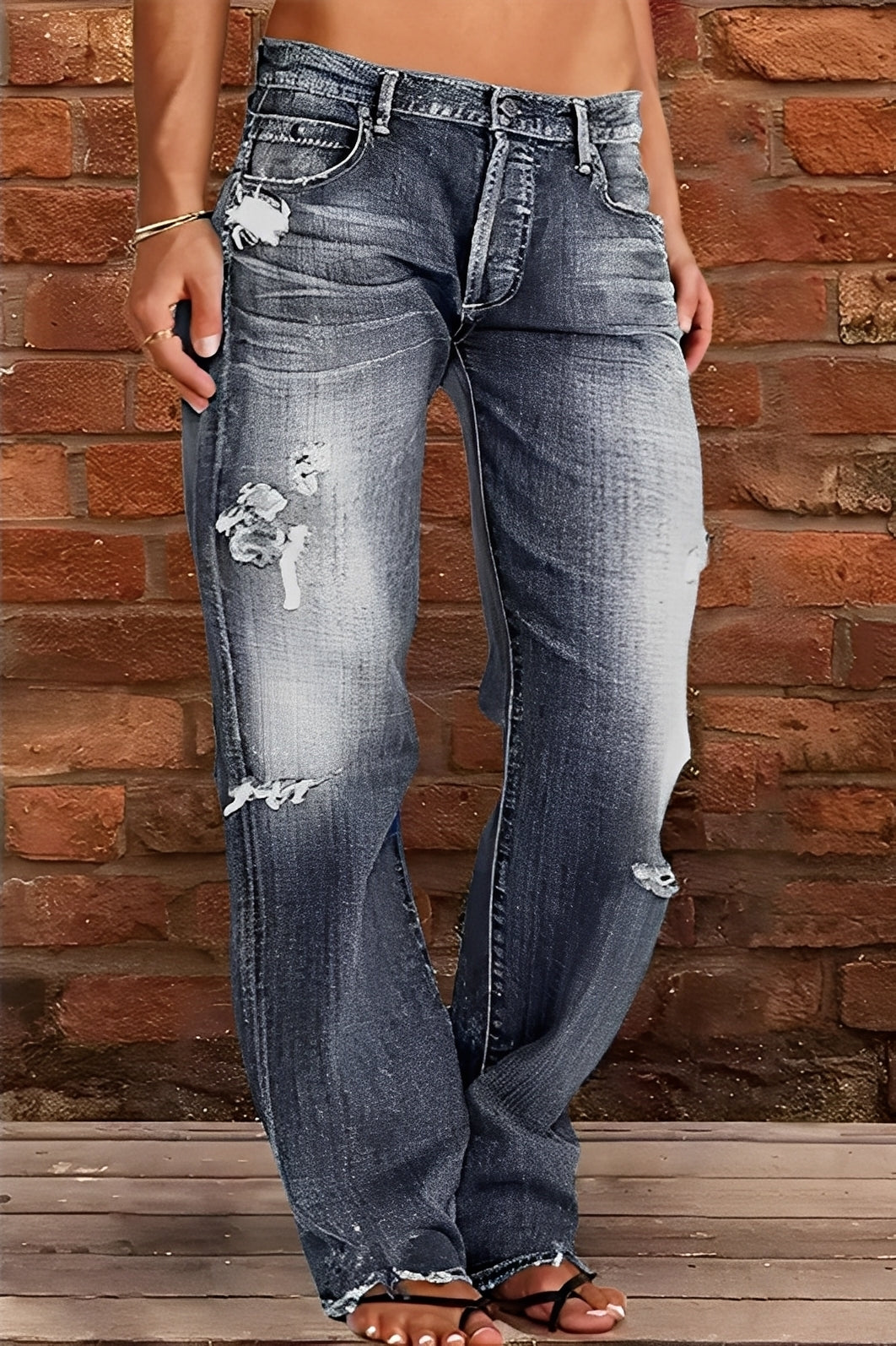Demetria - Classiche Jeans Lavati a Vita Bassa per Donne