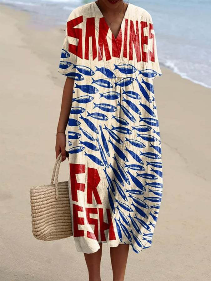 Kasandra - Flowy dress with marine print