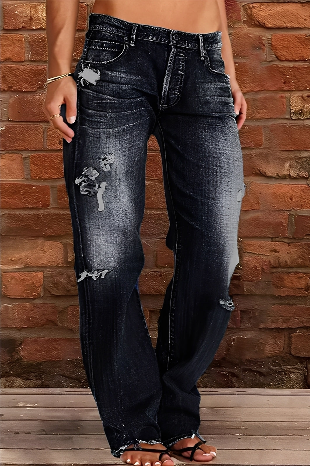 Demetria - Classiche Jeans Lavati a Vita Bassa per Donne