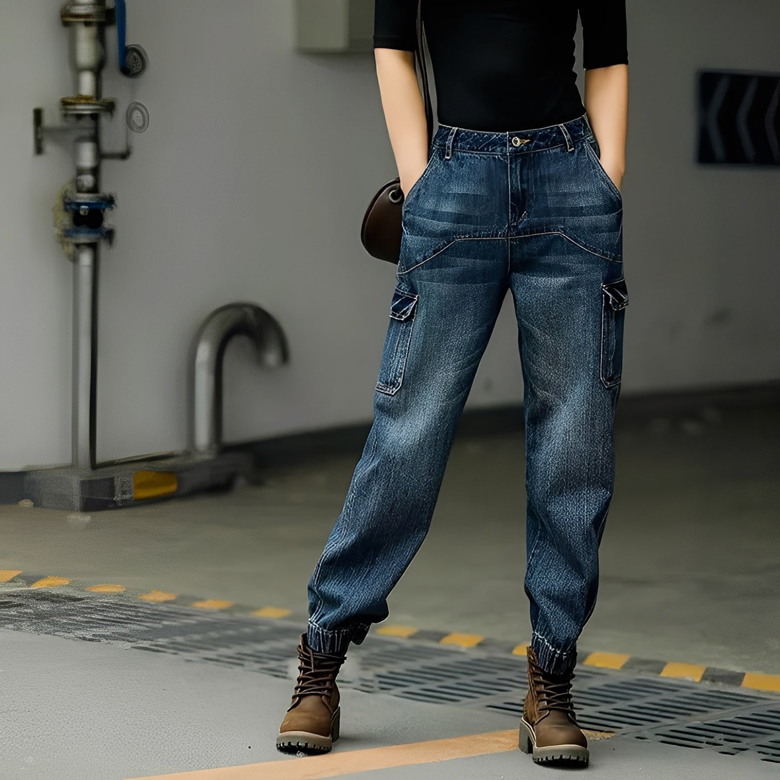 Kristal - Jeans di cotone con tasche multiple per donne