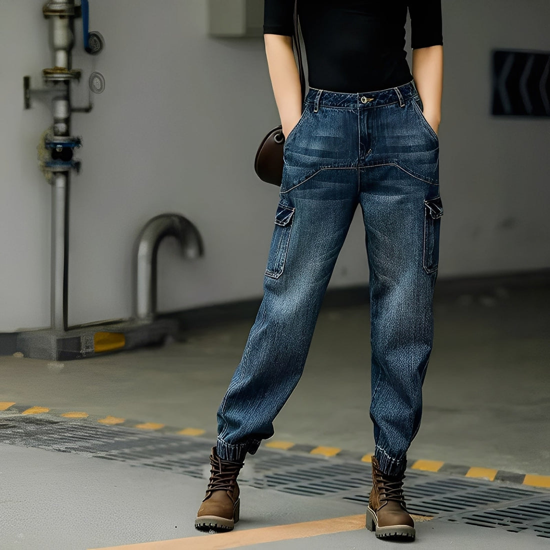 Kristal - Jeans di cotone con tasche multiple per donne