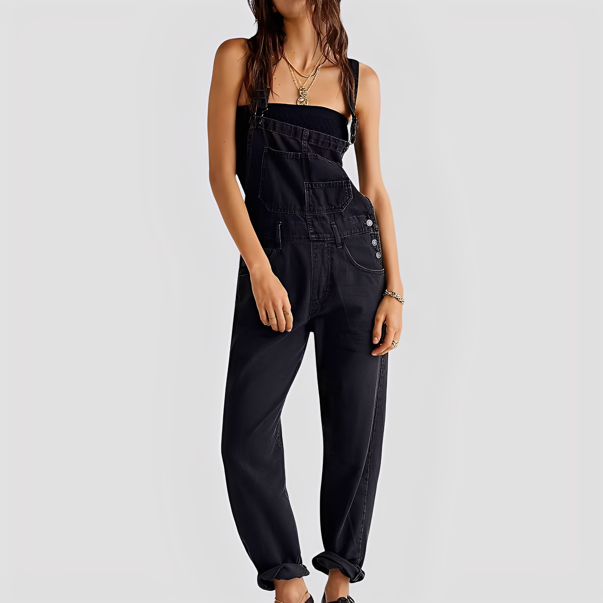 Mildred - Classica salopette di jeans a vestibilità comoda per donne