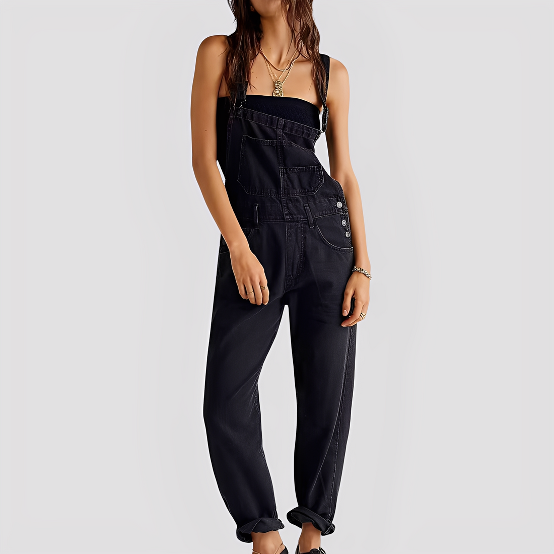 Mildred - Classica salopette di jeans a vestibilità comoda per donne