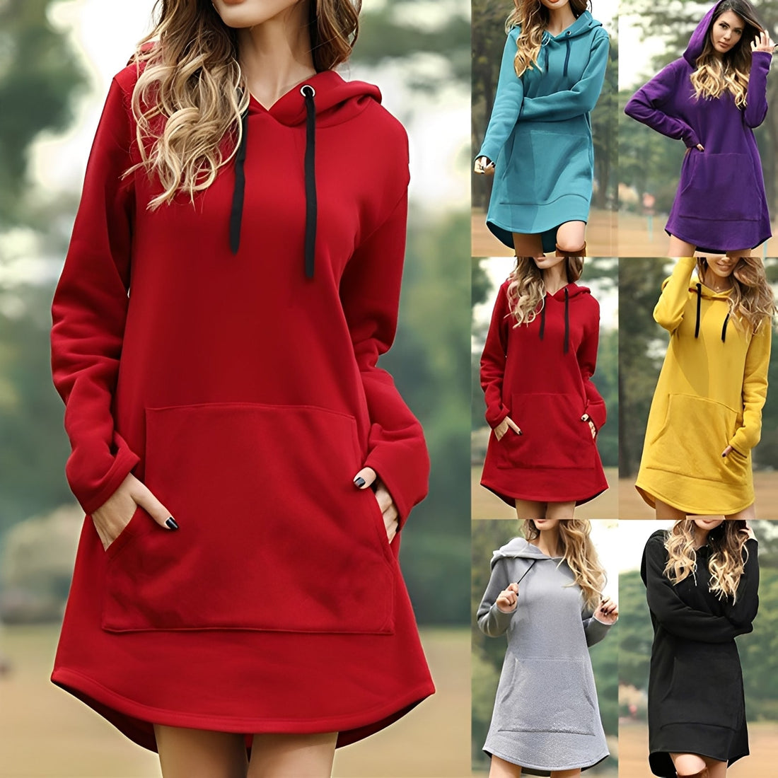 Glenna - Women's Long-Sleeve Hoodie Dress