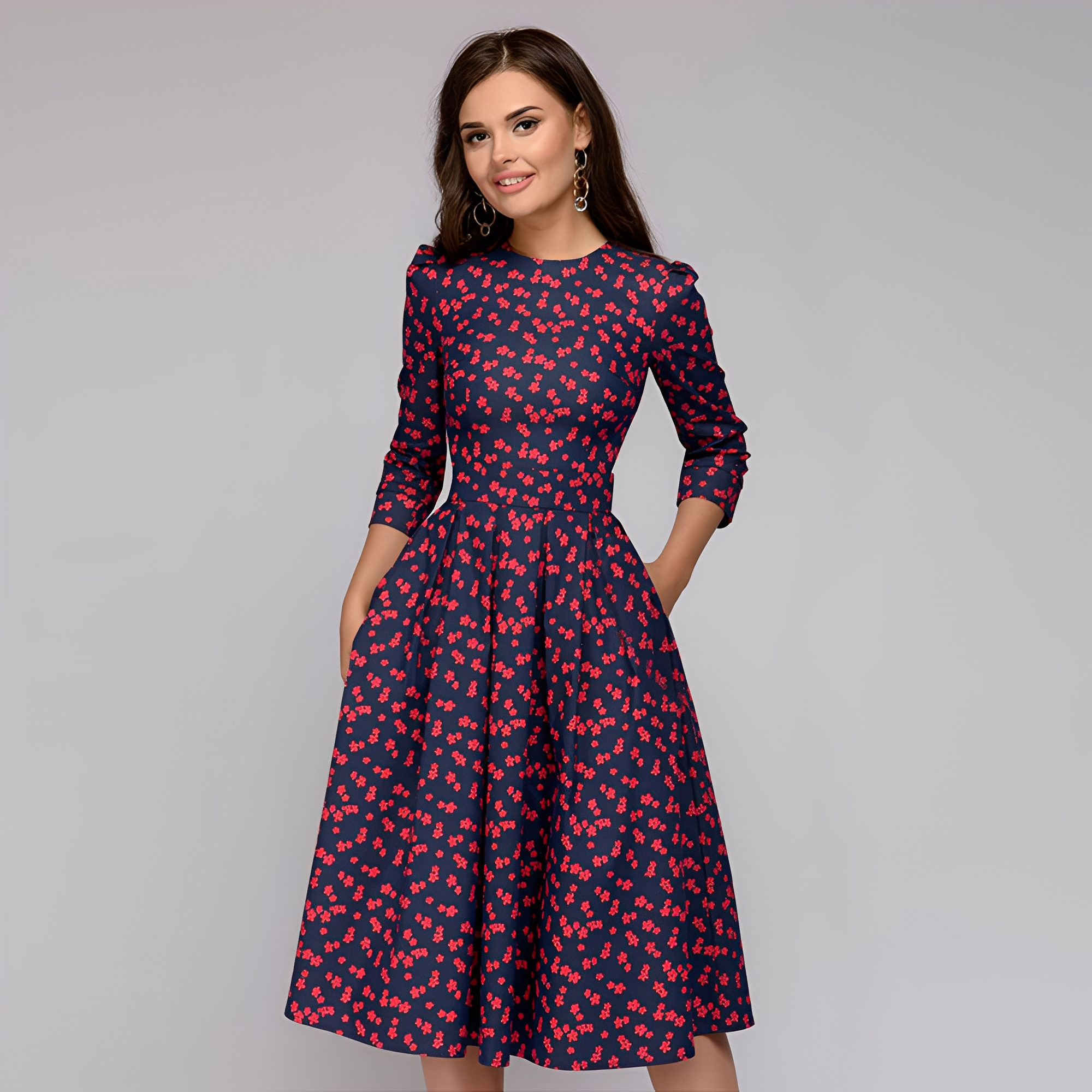 Elisabeth - Elegante abito a maniche lunghe con motivo floreale per donne