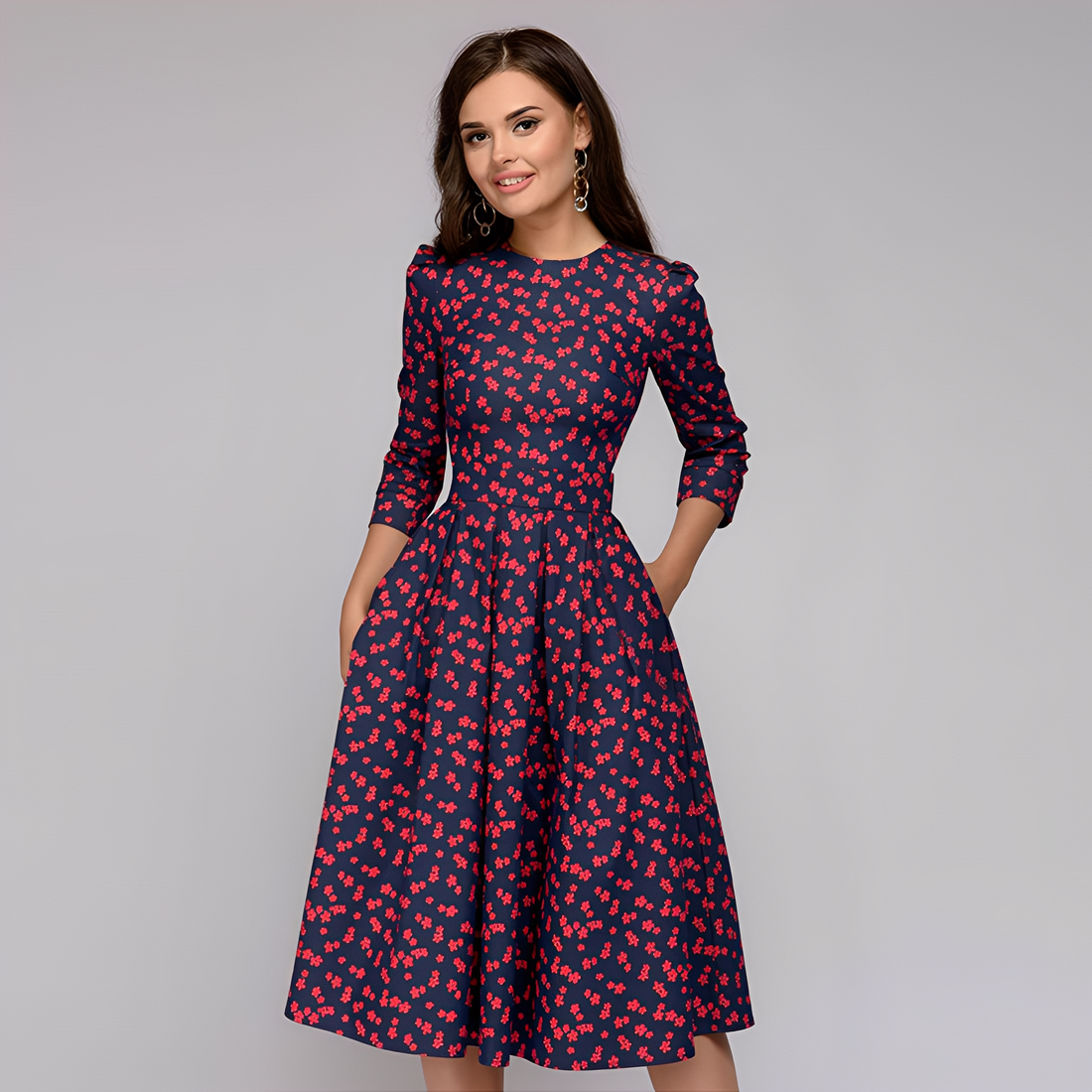 Elisabeth - Elegante abito a maniche lunghe con motivo floreale per donne