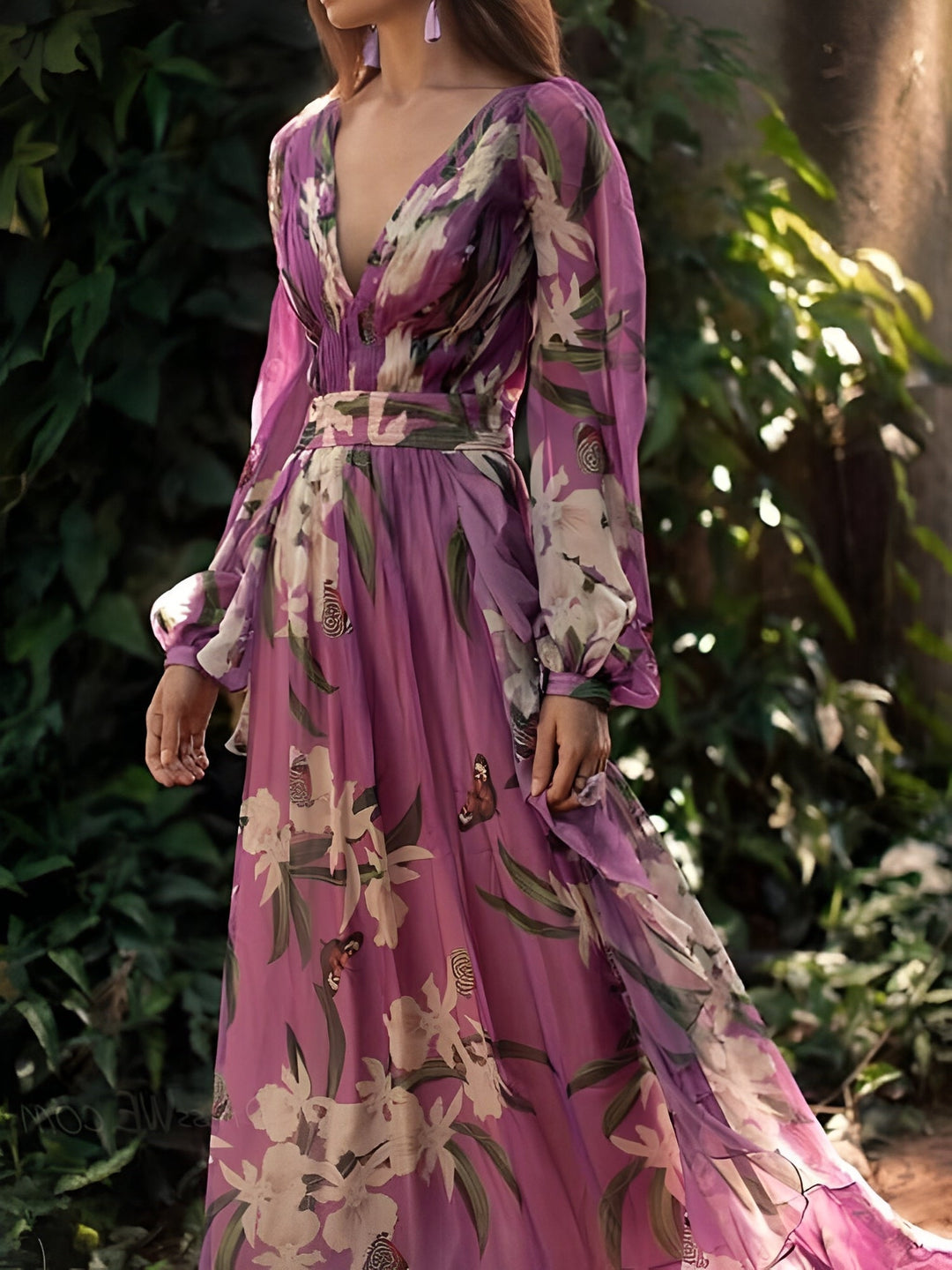 Josceline - Elegant Long-Sleeve Chiffon Dress