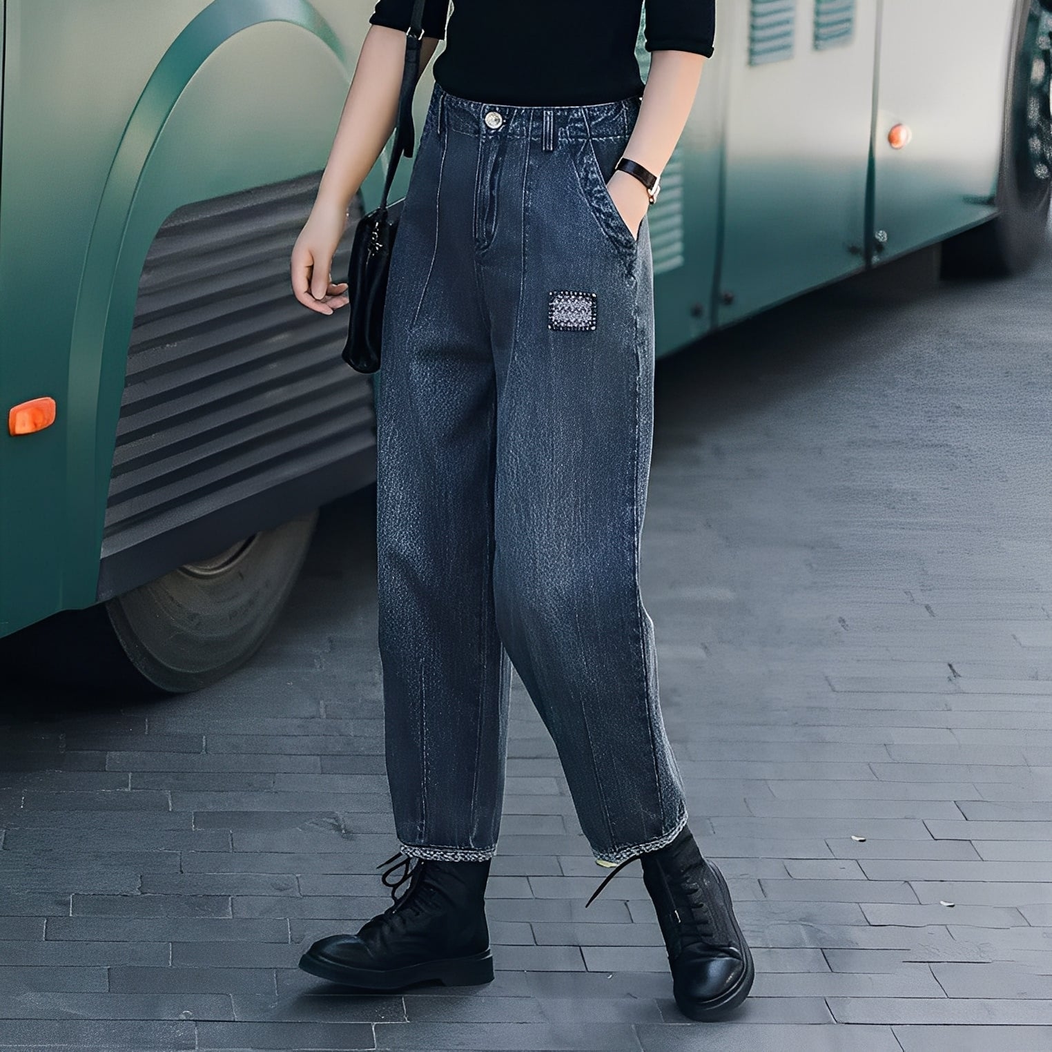 Shirlee - Eleganti pantaloni di jeans a vita alta per donne