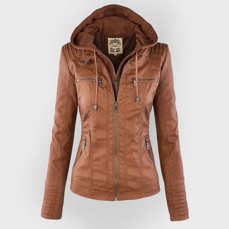 Valentina | Modern Leather Jacket with Hood