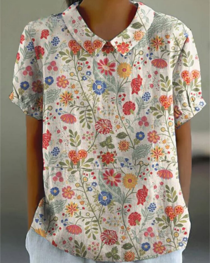Shira - Elegante camicia da donna in lino con stampa di pesci