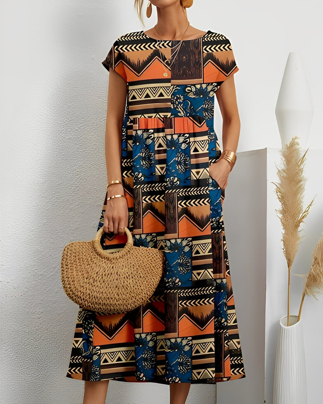 Merla - Elegant women's midi dress with pockets