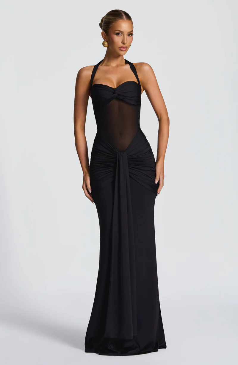 Elettra™ | Abito Lungo Halter con Drappeggio Scultoreo