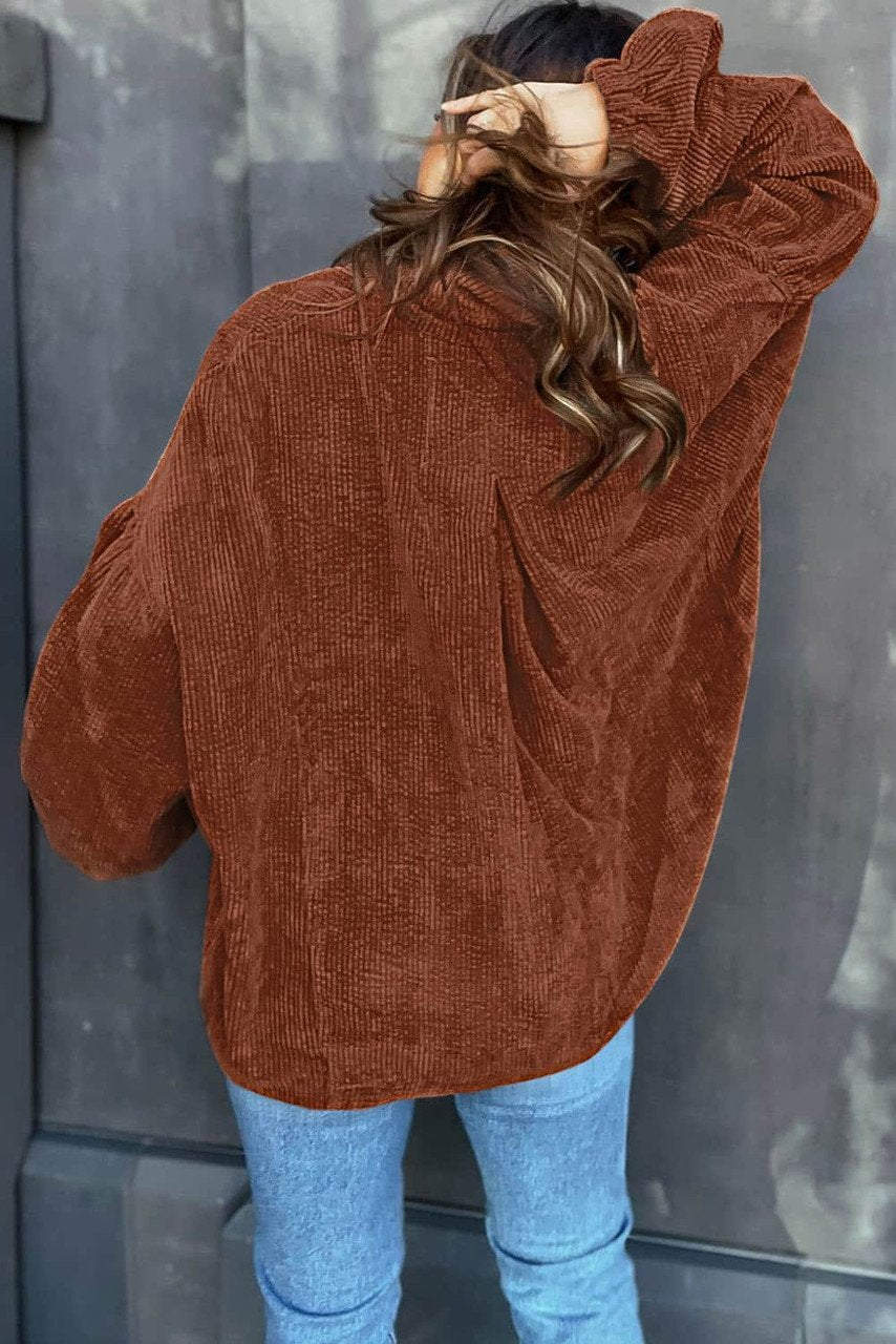 Mai - Blusa in velluto a coste con maniche a sbuffo moda donna