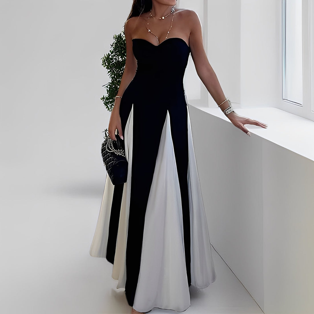 Charisse - Abito elegante a contrasto con ampio orlo per donne