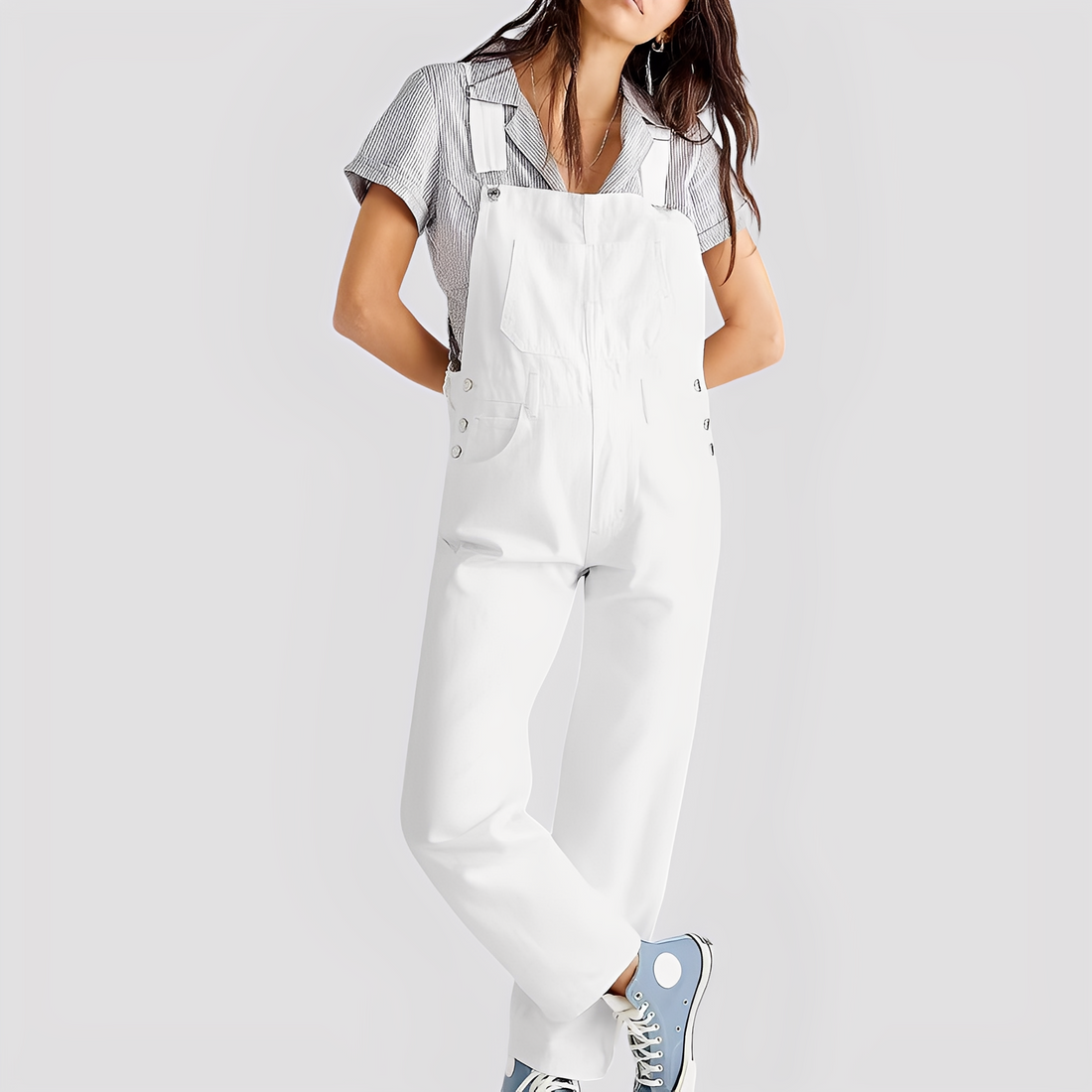 Mildred - Classica salopette di jeans a vestibilità comoda per donne