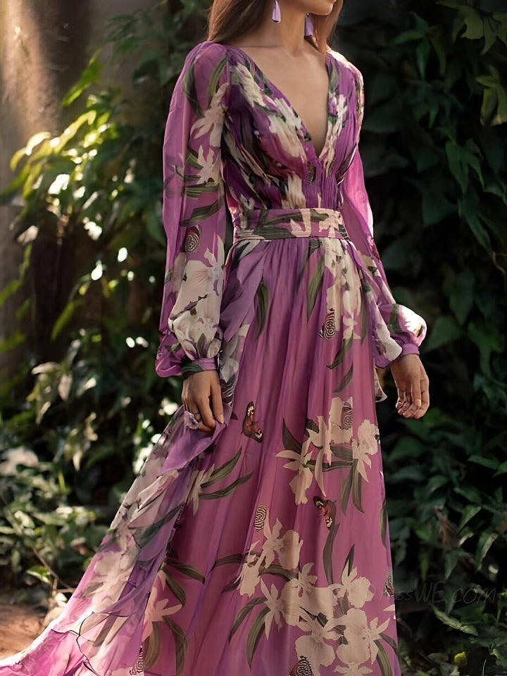 Josceline - Elegant Long-Sleeve Chiffon Dress