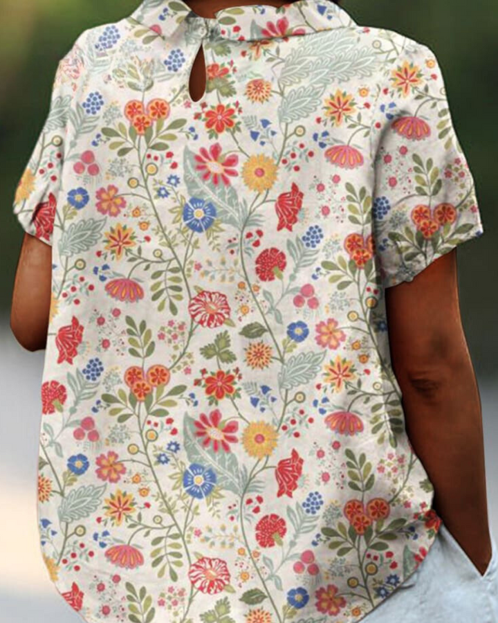 Shira - Elegante camicia da donna in lino con stampa di pesci