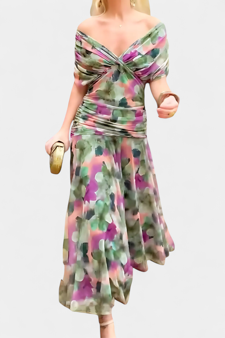 Amarra™ – Abito Lungo Elegante in Chiffon Drappeggiato