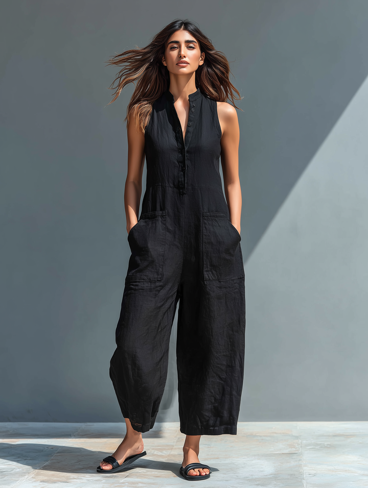 Silvia - Sleeveless Minimalist Linen Blend Jumpsuit