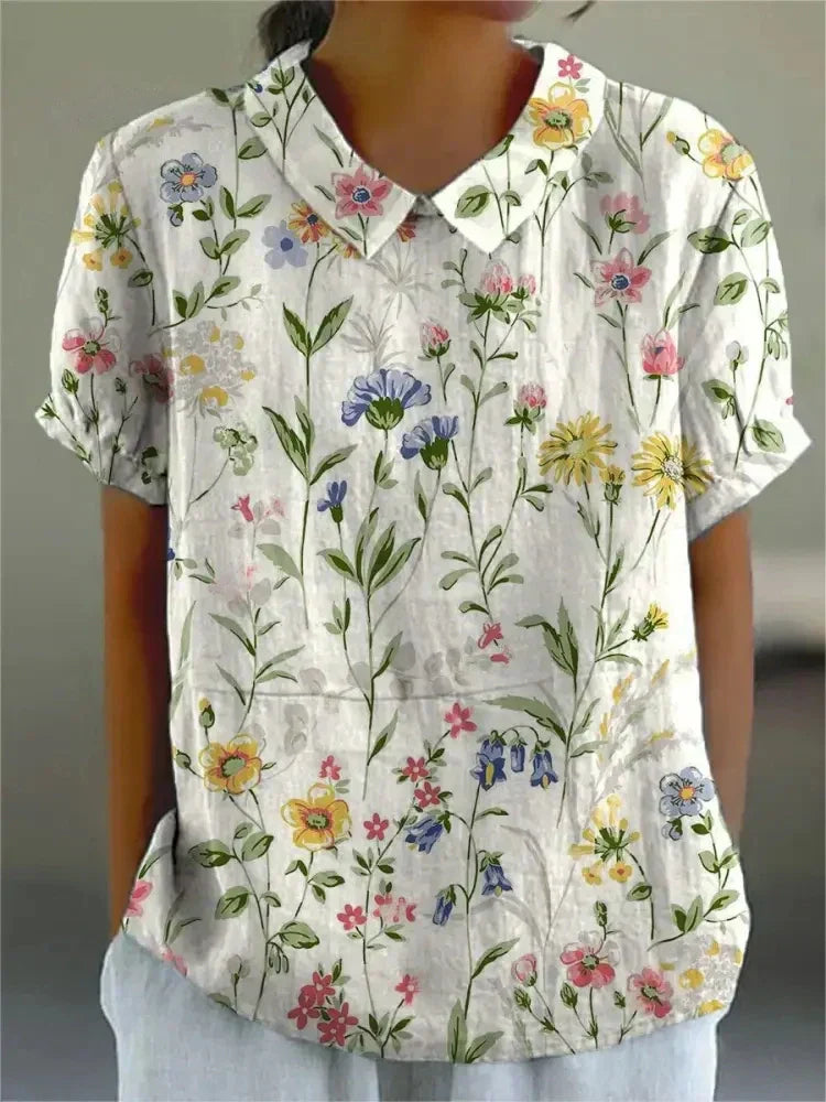 Shira - Elegante camicia da donna in lino con stampa di pesci