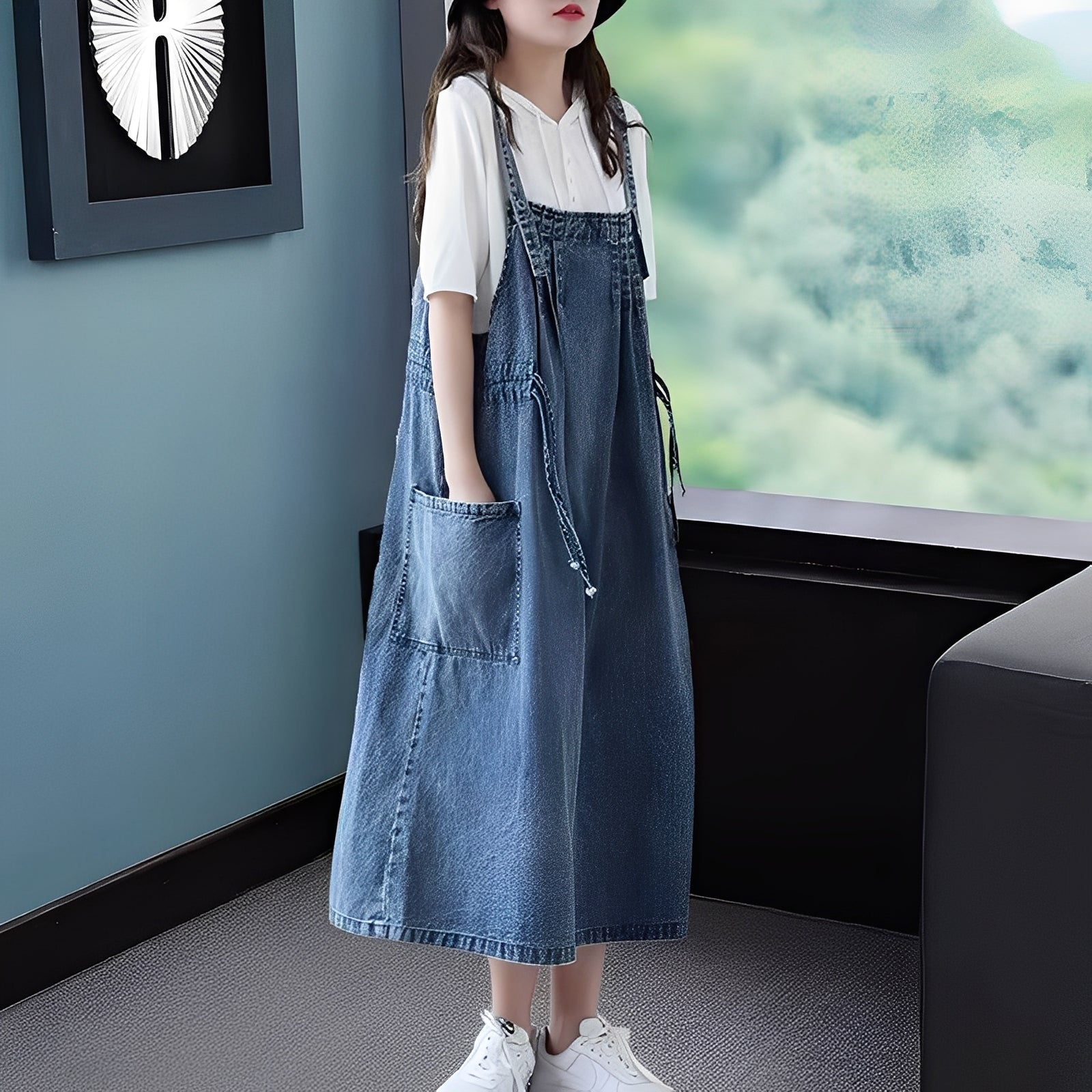 Kelsey - Abito di jeans casual con tasche per donne