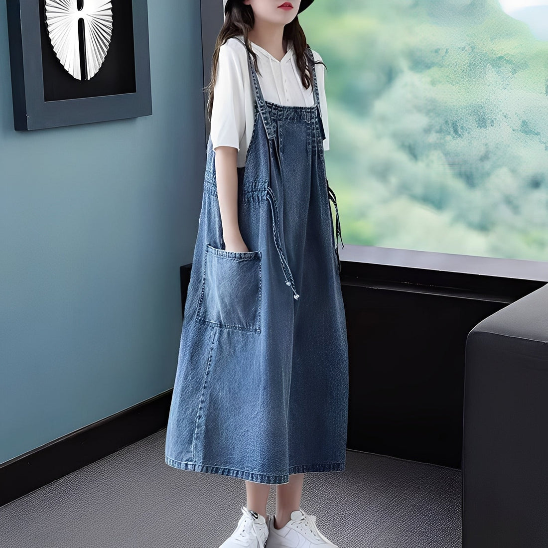 Kelsey - Abito di jeans casual con tasche per donne