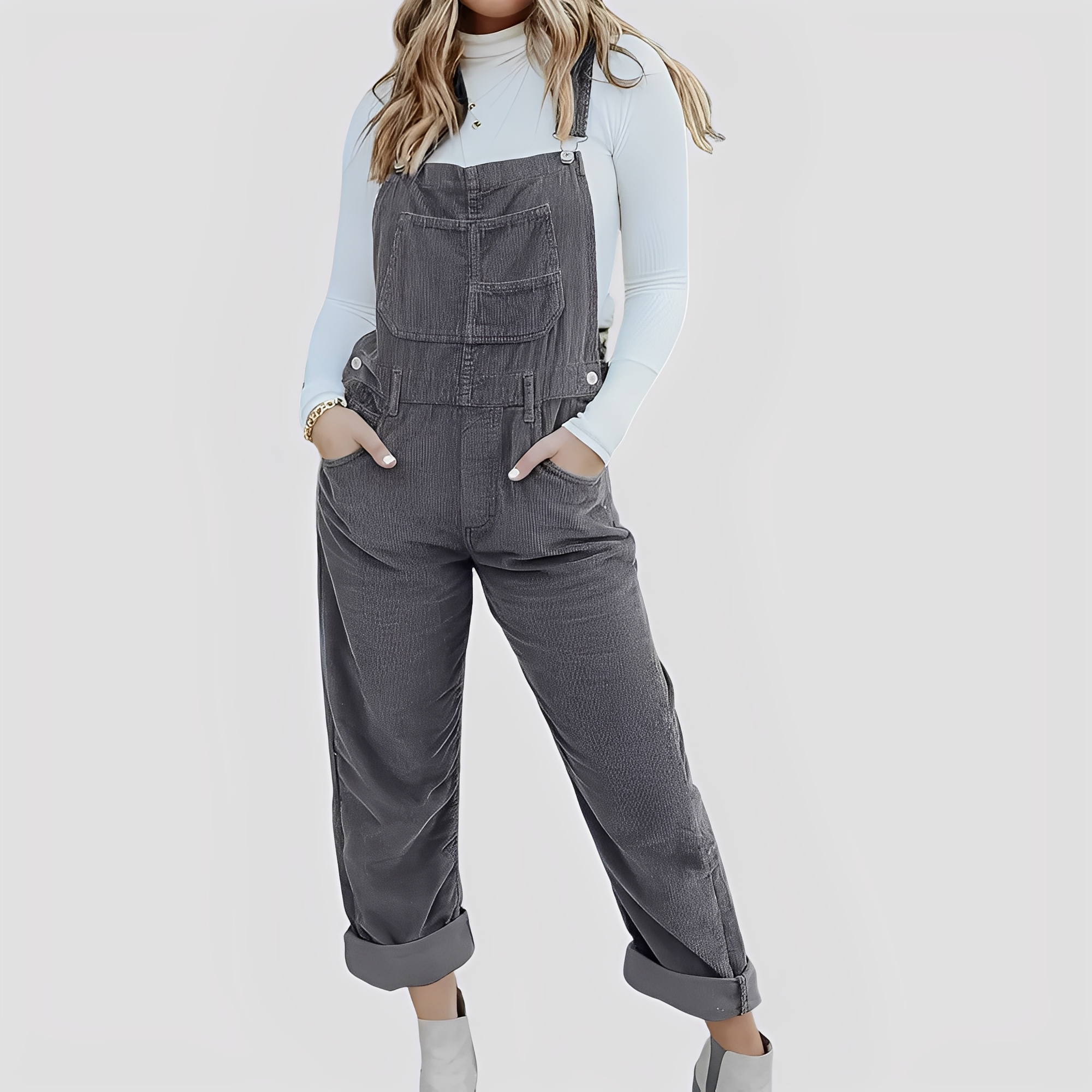 Mildred - Classica salopette di jeans a vestibilità comoda per donne