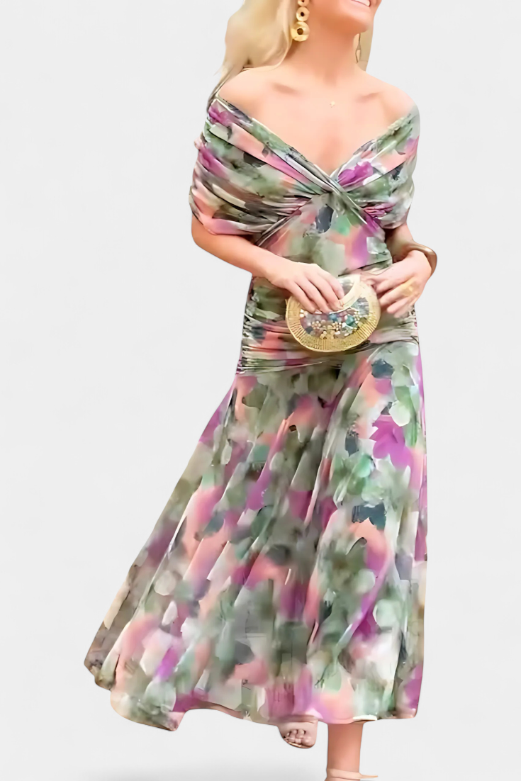 Amarra™ – Abito Lungo Elegante in Chiffon Drappeggiato