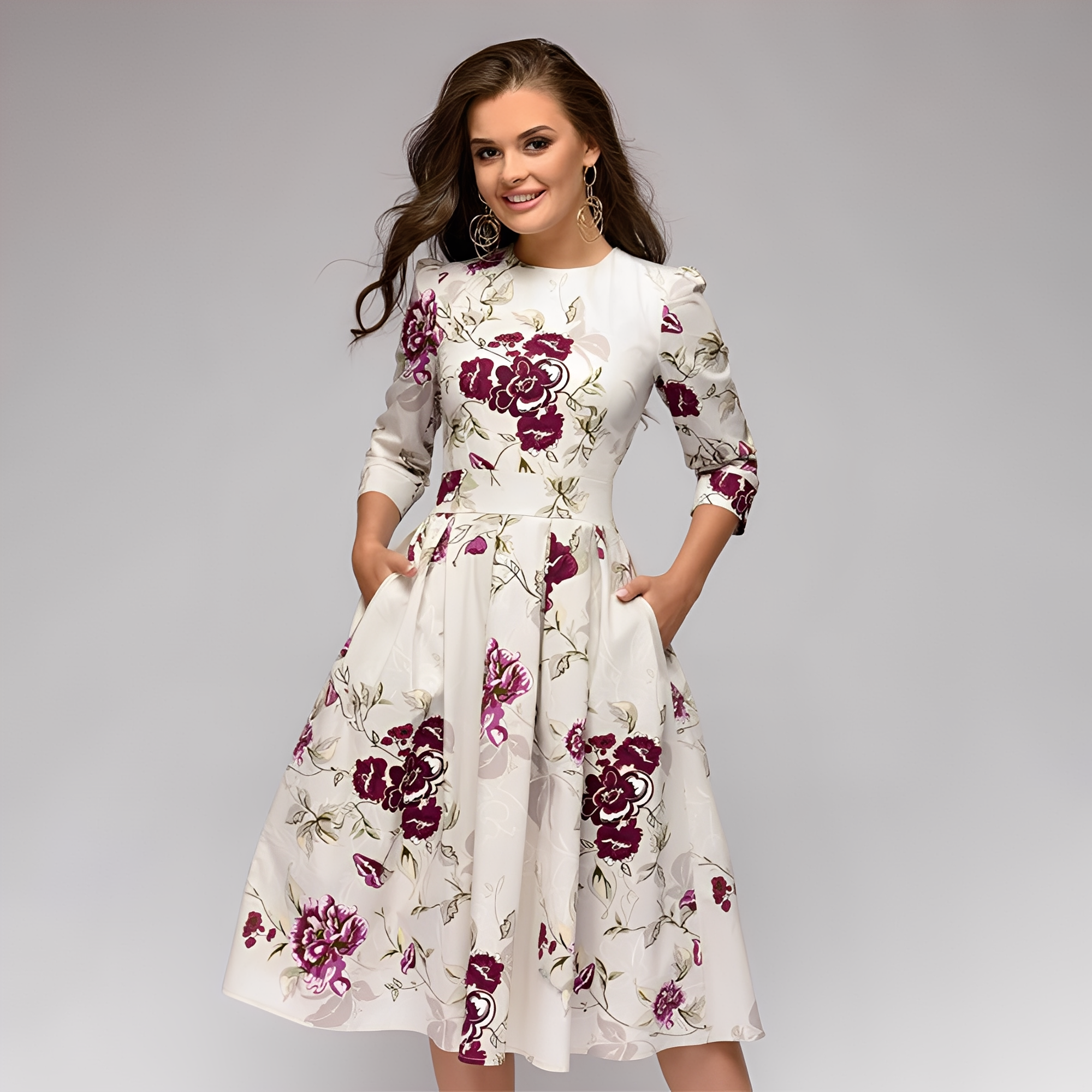 Elisabeth - Elegante abito a maniche lunghe con motivo floreale per donne