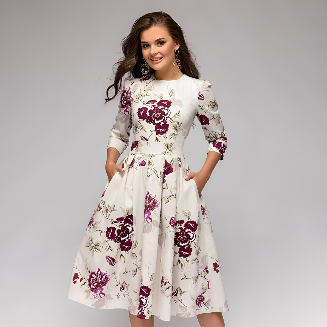 Elisabeth - Elegante abito a maniche lunghe con motivo floreale per donne