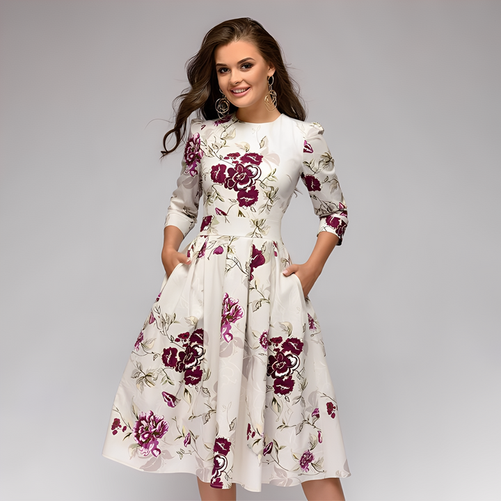 Elisabeth - Elegant long-sleeved floral print dress for women