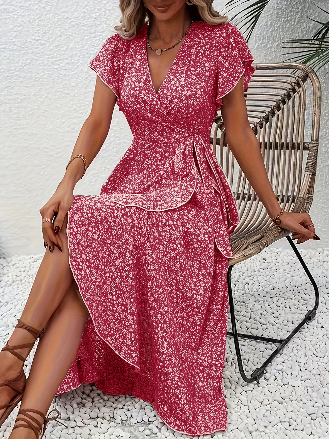 Alessandra™ – Vestito Lungo Floreale a Portafoglio