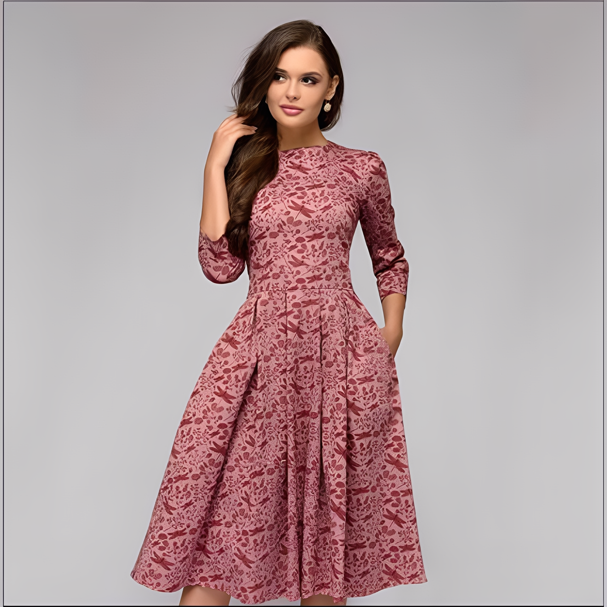 Elisabeth - Elegante abito a maniche lunghe con motivo floreale per donne