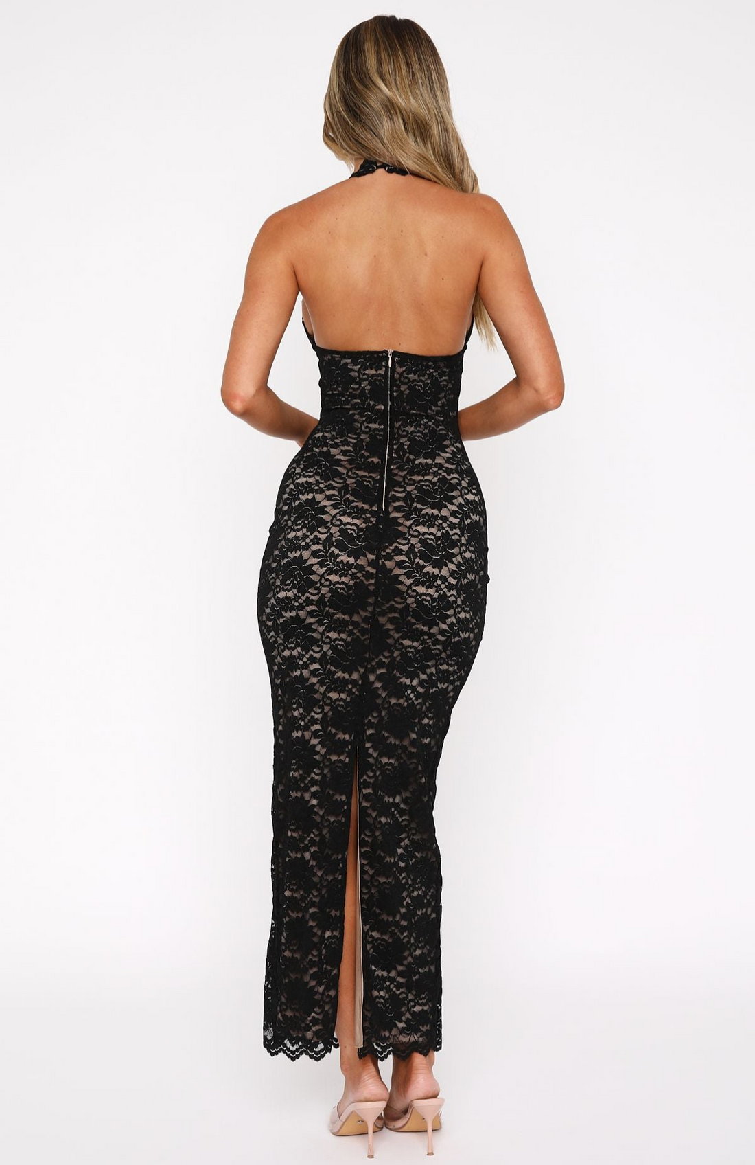 Valentina™ | Elegant Long Lace Dress with Deep Neckline