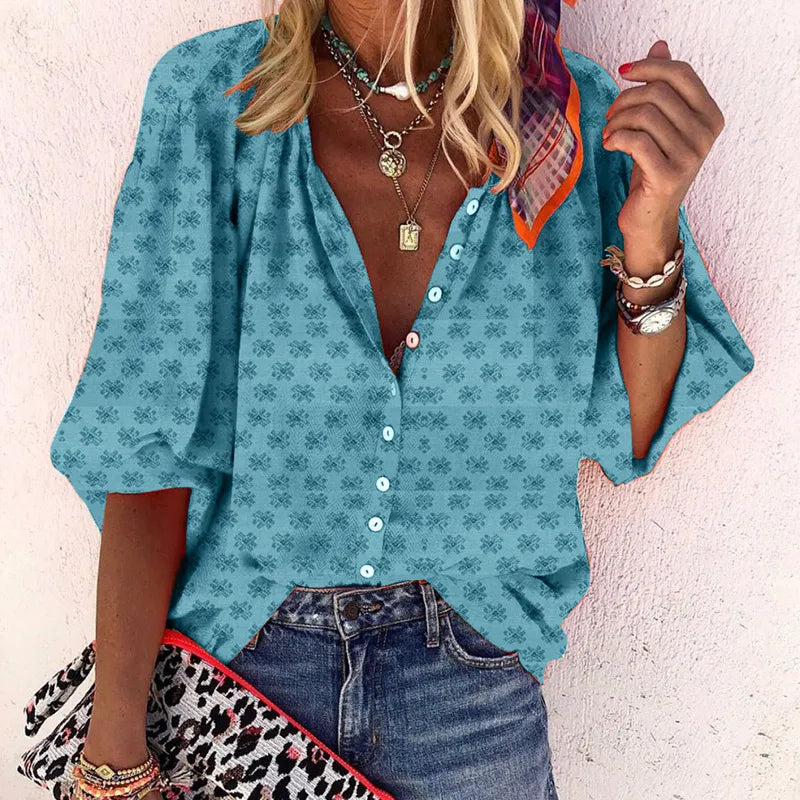 Isabella - Floral Top with Vintage Buttons