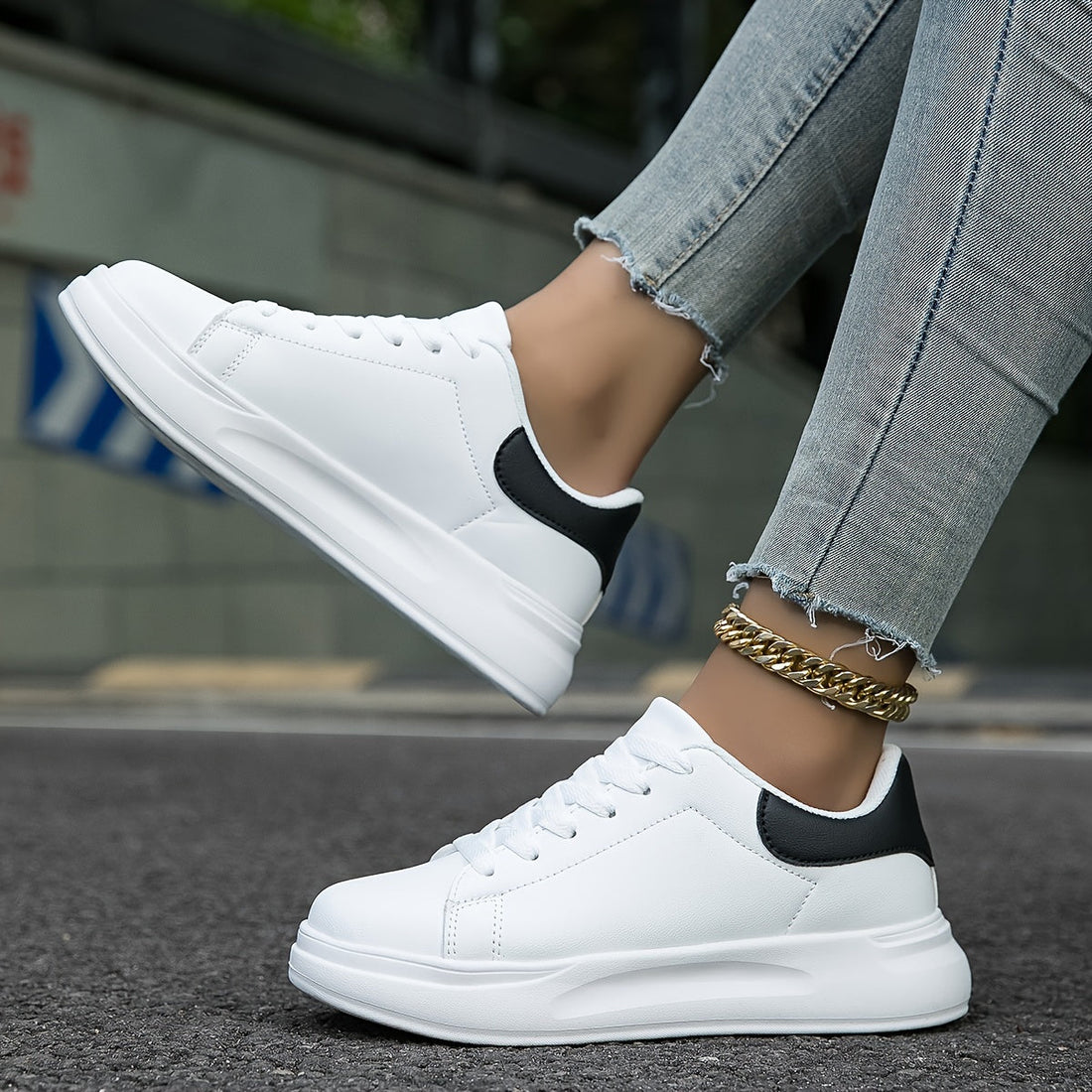 Techno - Bianche Sneaker in Pelle Donna Look Pulito
